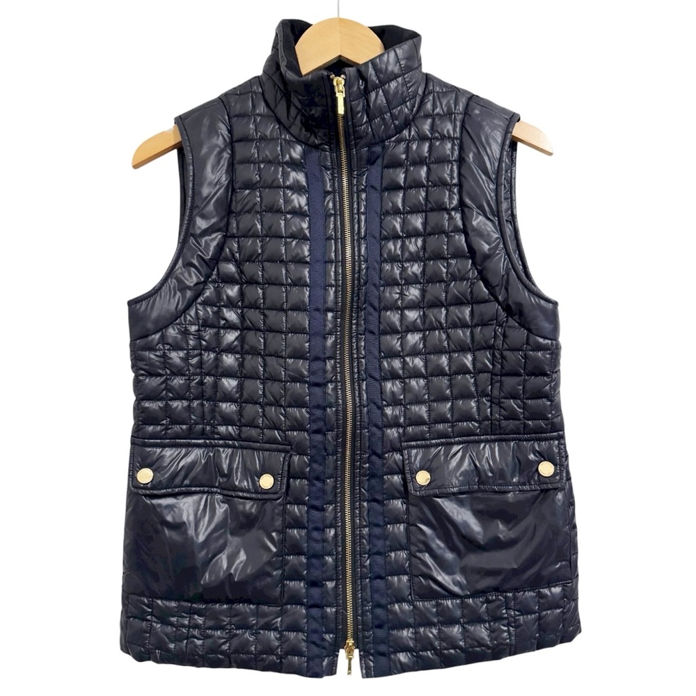 Tory Burch Tricia Down Puffer Vest Blue Black Small